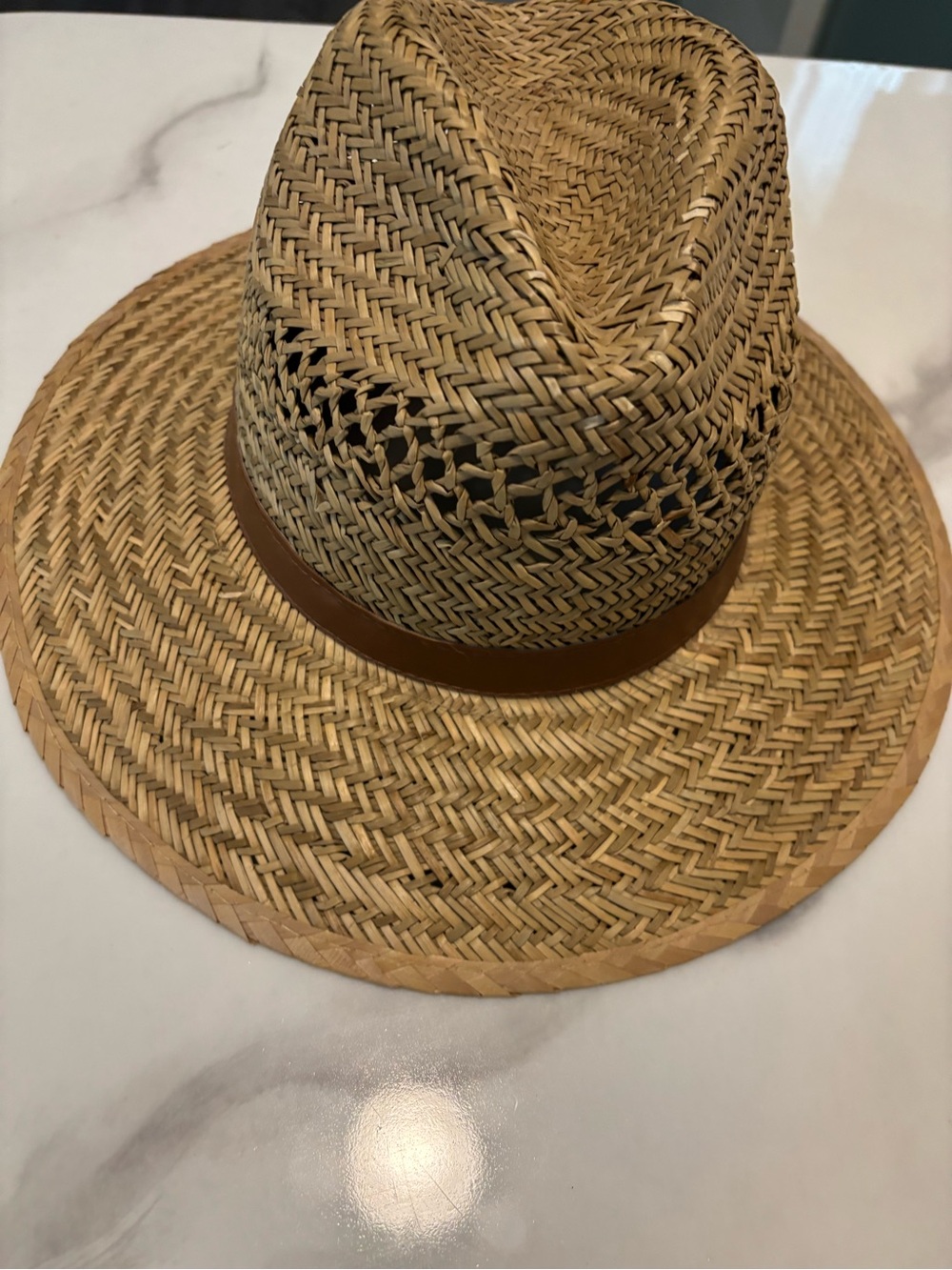 Classic Tan Straw Fedora with Brown Band